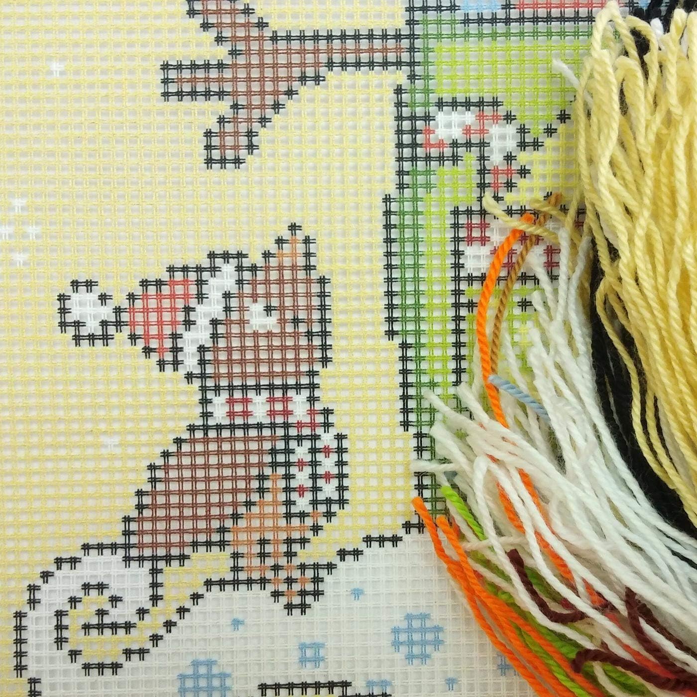 Brvsk Seasonal Needlepoint Kit for Adults and Beginners — Snowman 16″ × 16″ with Clear, Precise Printed Design on Cotton Canvas; Includes 2 Needles, Yarn, and Easy-Read Chart