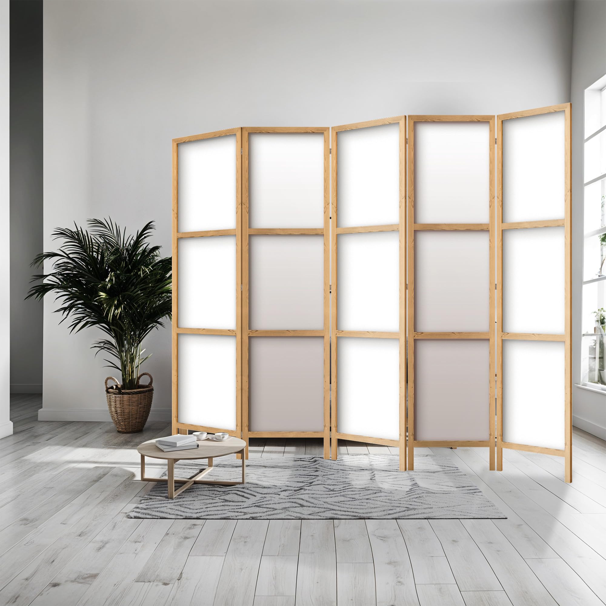 Biombo divisor de ambientes de madera 225x172 cm, 5 paneles, de un solo lado, estilo oriental