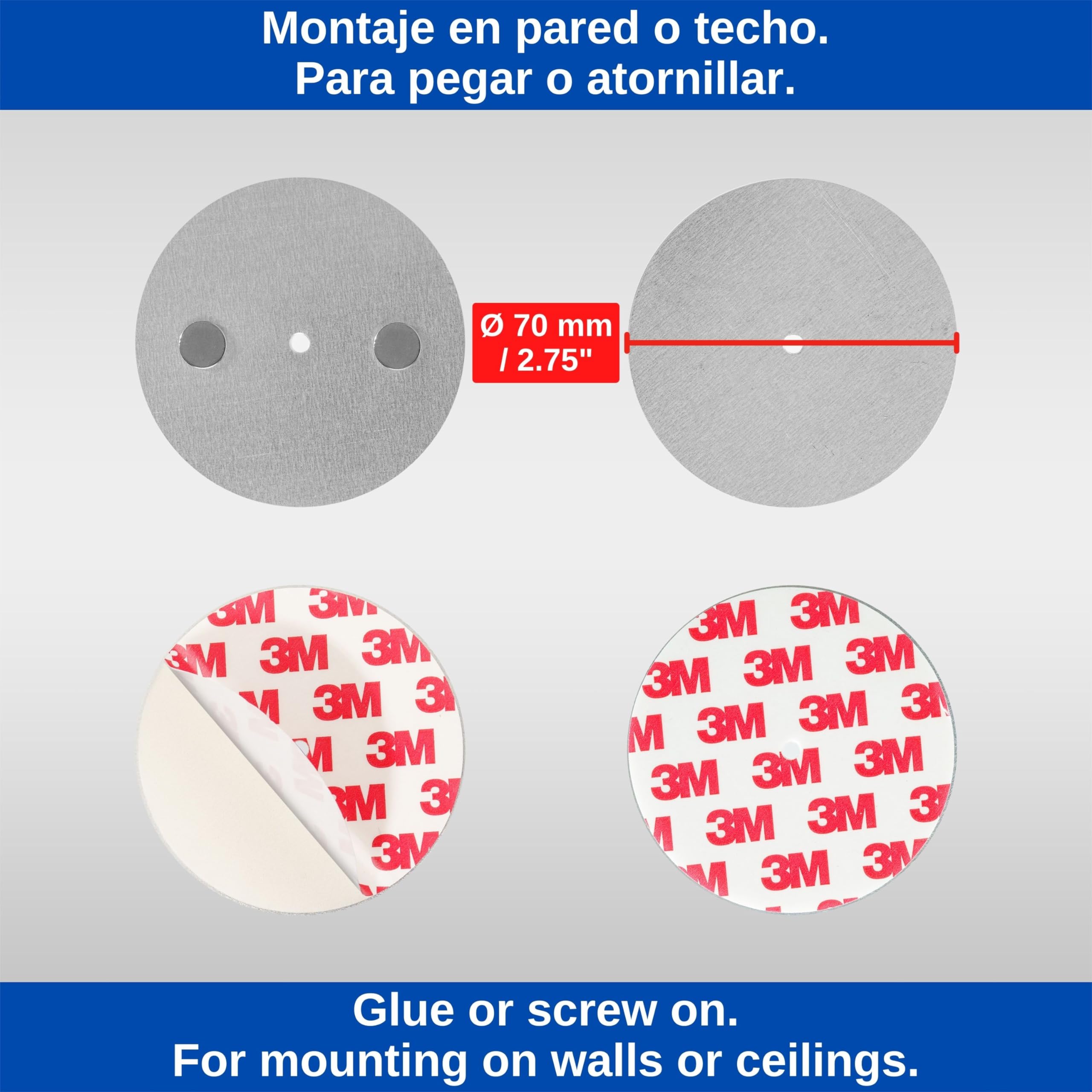 Soporte Magnético para Alarma de Humo, 10 Piezas, Diámetro Ø 70 mm, para Pegar o atornillar, Adhesivo para alarmas de Incendios y Humo, Soporte detectore Incendio Humo, Soporte Almohadilla Adhesiva