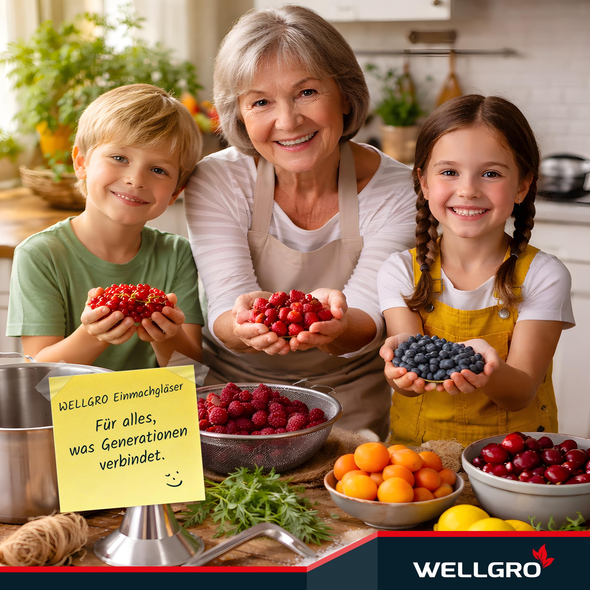 WELLGRO 50x Einmachgläser 230ml – Schraubdeckel TO82 rot kariert – Made in Germany – Vorratsgläser, Marmeladengläser, Aufbewahrungsgläser & Gärgläser