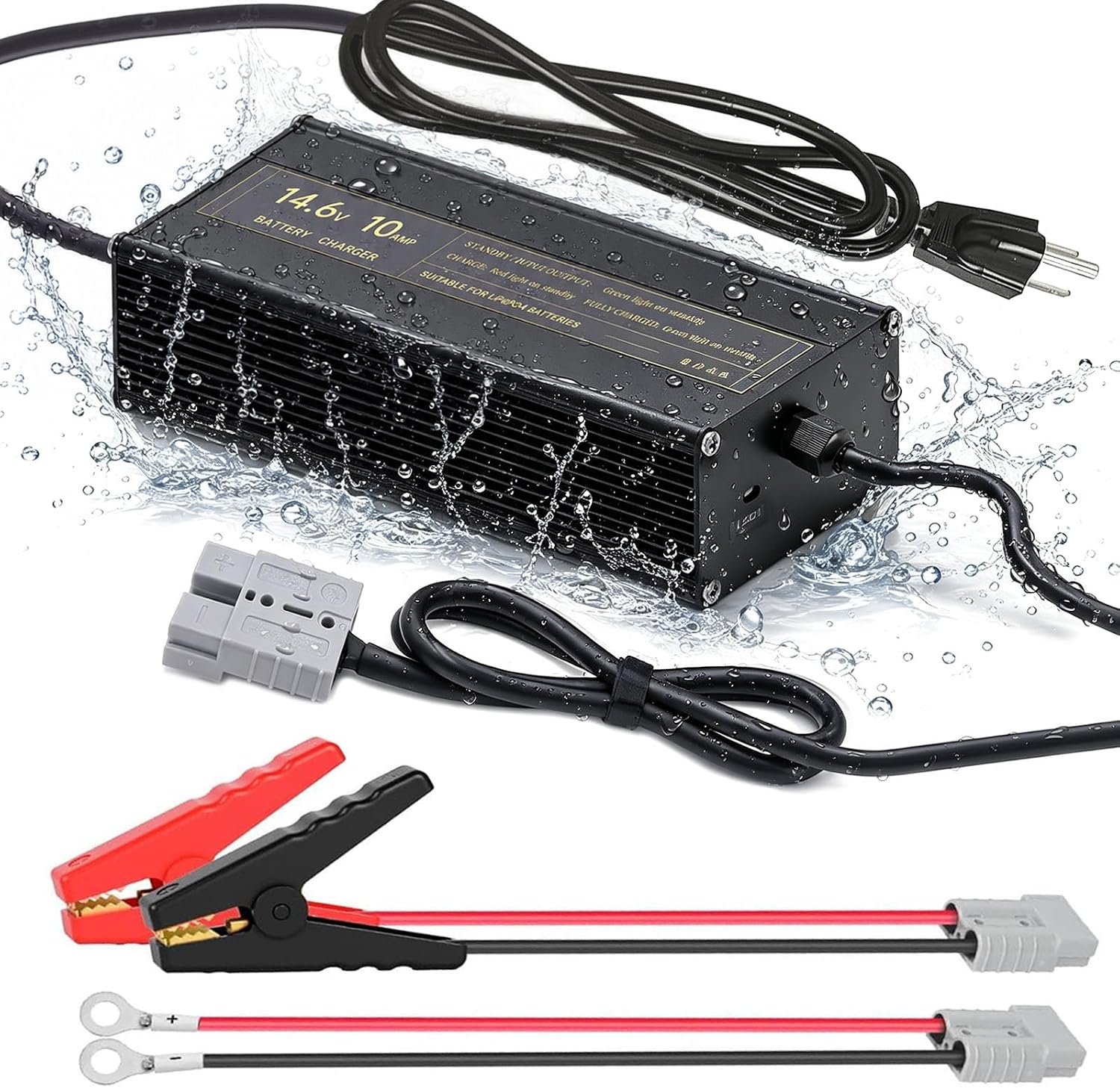 Waterproof 14.6V 10A LiFePO4 Onboard Charger for 12V Batteries