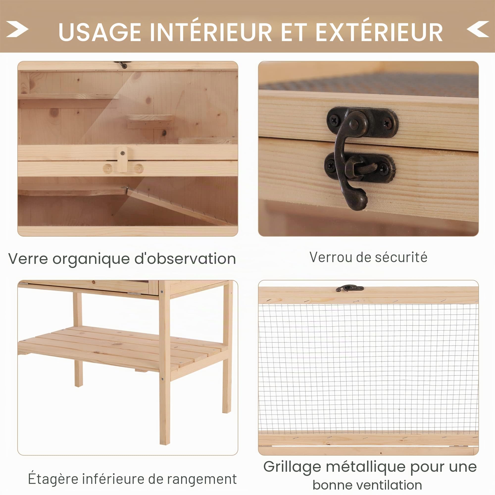 PawHut Cage en Bois pour Hamster Petits Animaux et rongeurs avec 5 étages, 10 Plates-Formes et 3 échelles 60 x 40 x 120 cm | Petits Rongeurs, Multi-Niveaux, 10 Plateformes, Bois de Pin
