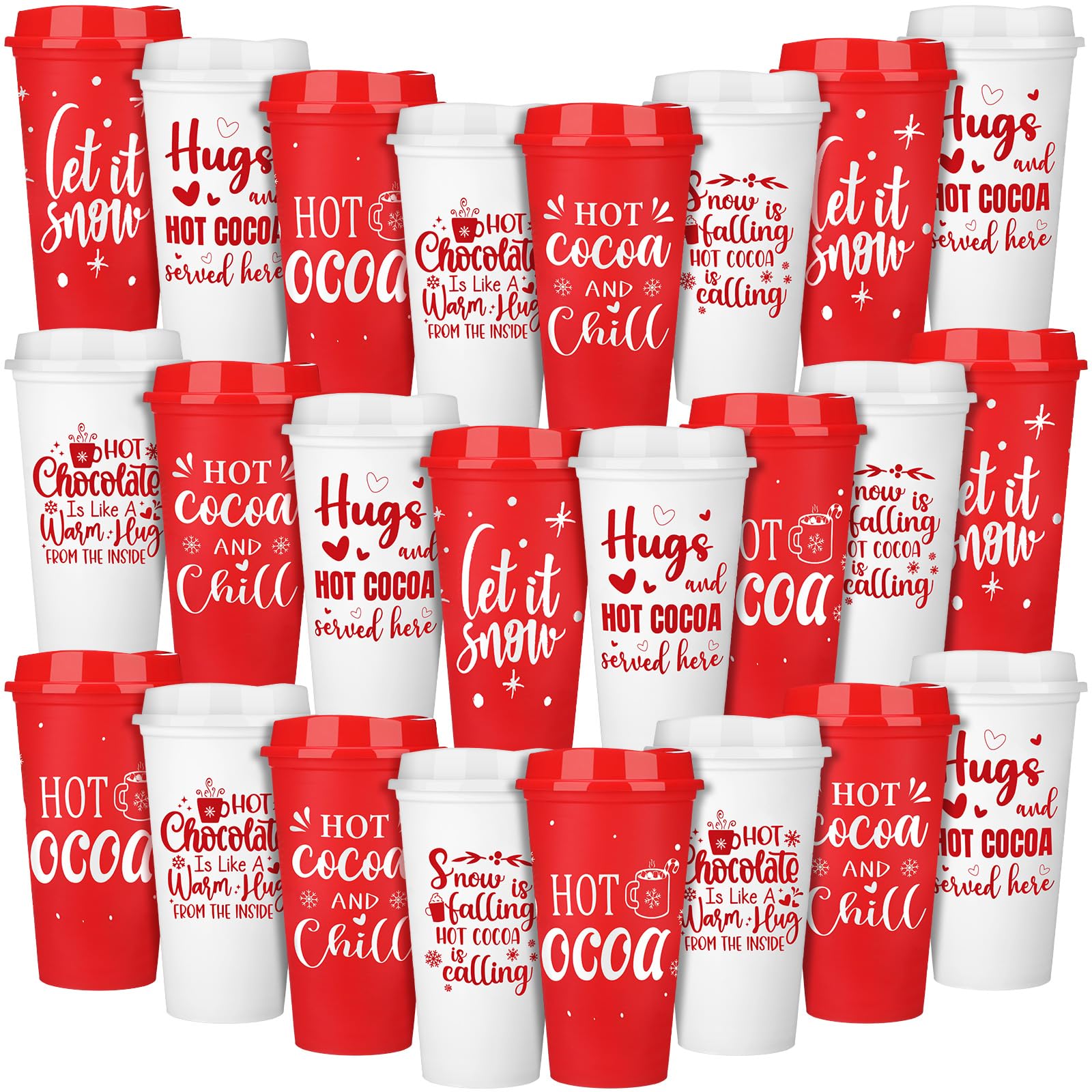 24 pcs Tioncy Winter Mugs Gift Bulk Hot Cocoa Chocolate Bar Supplies Reusable Coffee Cups 16 oz with Lids Plastic Cups Travel Coffee Mug Thank You Gifts for Winter