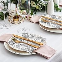 Vista 5 de AnyDesign 80 servilletas de papel de flores blancas y negras, servilletas de almuerzo florales salvajes, patrón de dibujo de líneas, servilletas