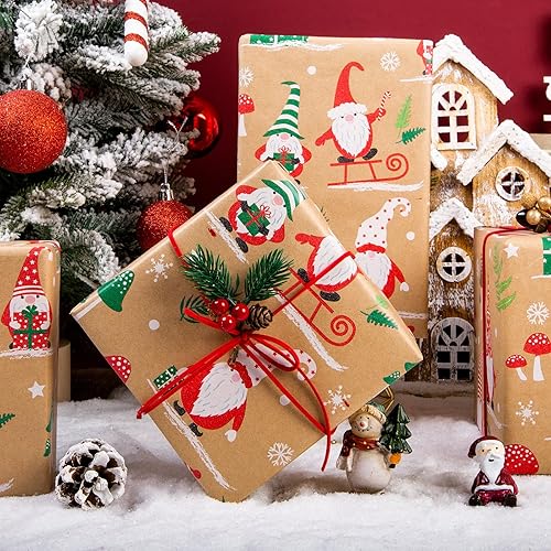 Miniatura 164 de Yarcony Papel kraft de regalo de Navidad, papel de regalo negro, árboles de Navidad de lujo, renos, copos de nieve, papel de estraza resistente
