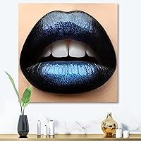 Vista 2 de Labios de mujer con lápiz labial negro y azul moderno lienzo arte de pared