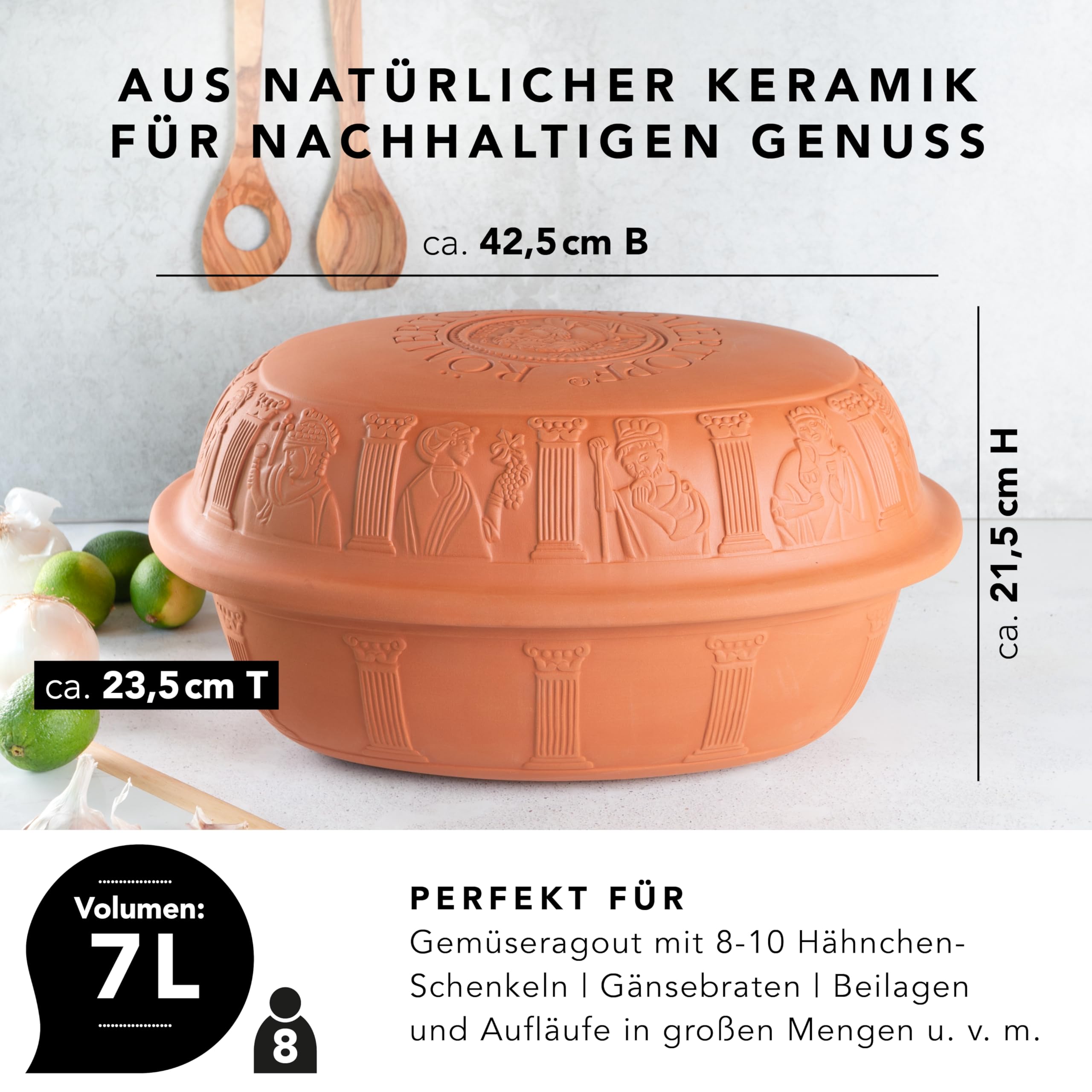 Römertopf MAXI - Rostiera per 8-10 persone, 7 litri, con coperchio in ceramica, per stufare, arrostire e cuocere a vapore, adatto al forno