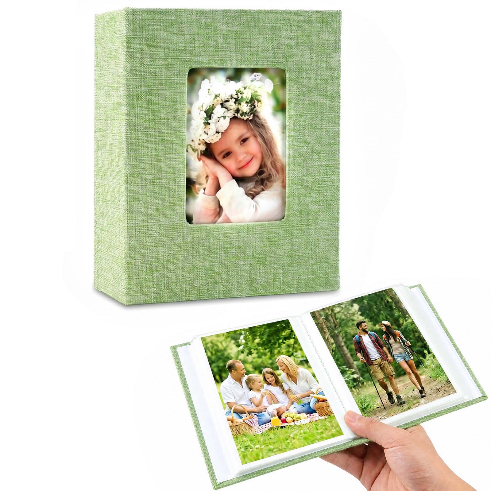 mawmuaw Photo Albums 6x4" Linen Photograph Album Green Slip in 100 Pockets