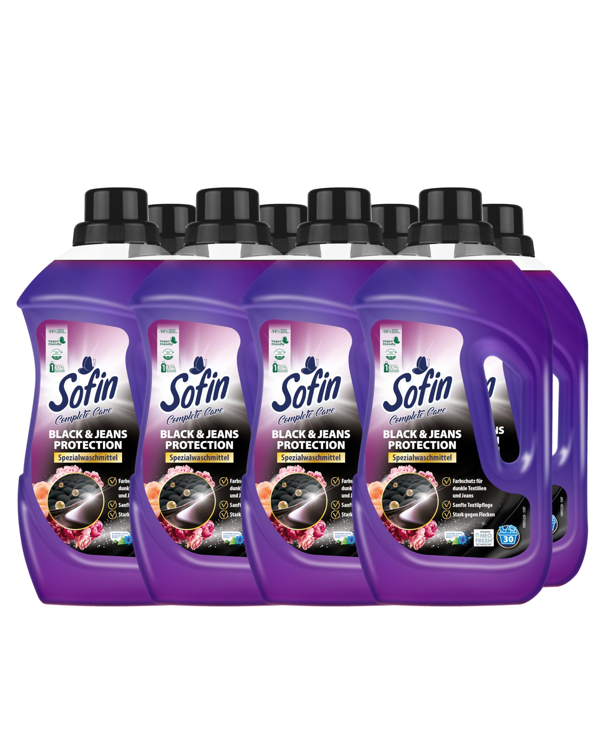 Sofin Black & Jeans Protection Spezial-Waschmittel flüssig 1,1L 8er Set - Flüssigwaschmittel für Buntwäsche & Jeanskleidung, Formel für langanhaltende Frische