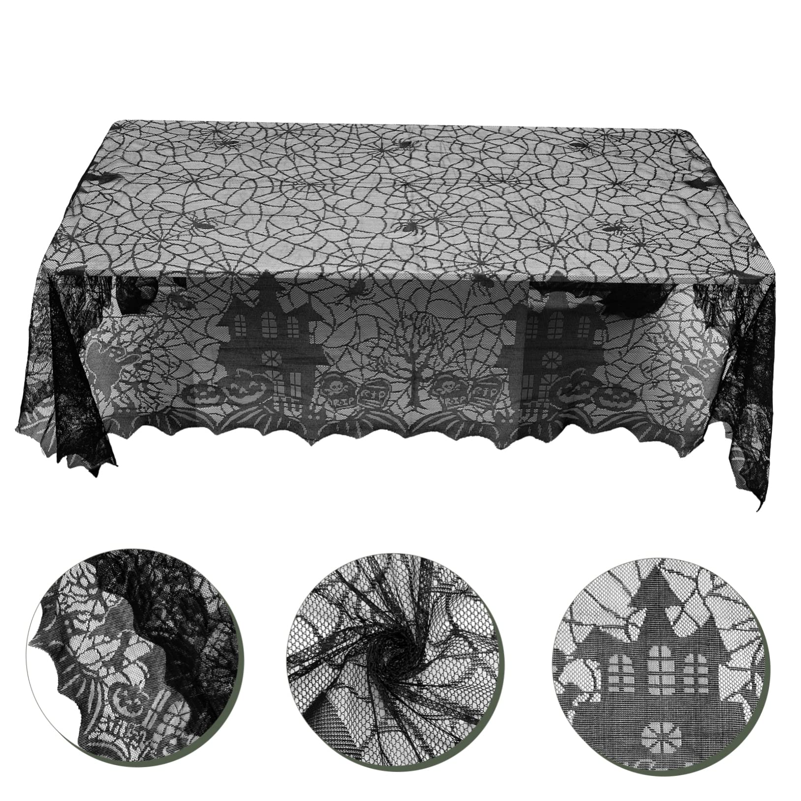 Cabilock 5 Pz Tovaglia Di Halloween Casa Delle Tartarughe Accessori Per Rettili Finta Ragnatela Piante Di Per Recinzione Luce Di Festa Decorazione Artificiale Gnomi Black Pizzo