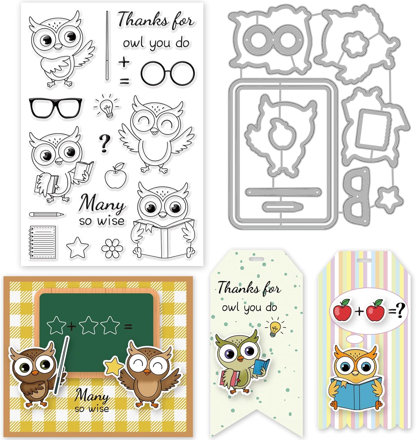 ORIGACH Juego de sellos y troqueles de estudio de búhos para hacer tarjetas, diseño de búhos y sellos para álbum de recortes decorativo