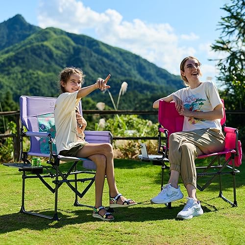 Miniatura 2 de EVER ADVANCED Silla de directores de camping con mesa auxiliar, plegable portátil con tamaño compacto, silla de césped resistente con bolsillo para