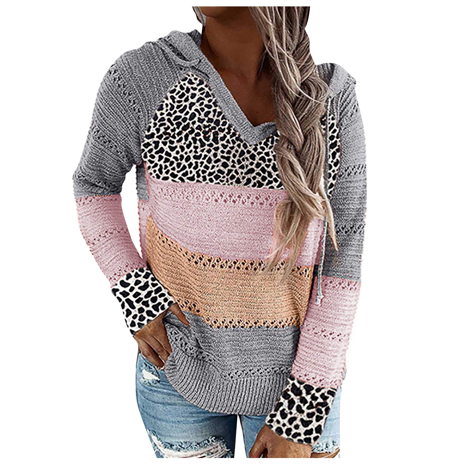 LIusu Classy Blouses Womens Long-Sleeve Soft Thick Tops Oversize Fall with Cap with Pockets Boxy Fit College Leopard Print Blouses Women S