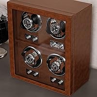 Vista 6 de ROTHWELL Bobinadora de 4 relojes para relojes automáticos con motor silencioso con múltiples velocidades y ajustes de rotación (bronceado/marrón)