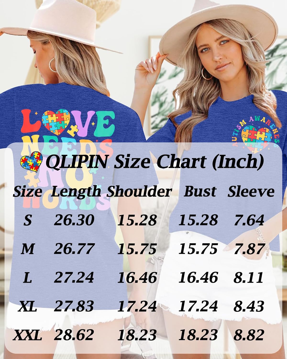 Autism Awareness Shirt Women Love Needs No Words Shirt Autism Special Education Love Heart Puzzle Piece Short Sleeve Tee - Image 6