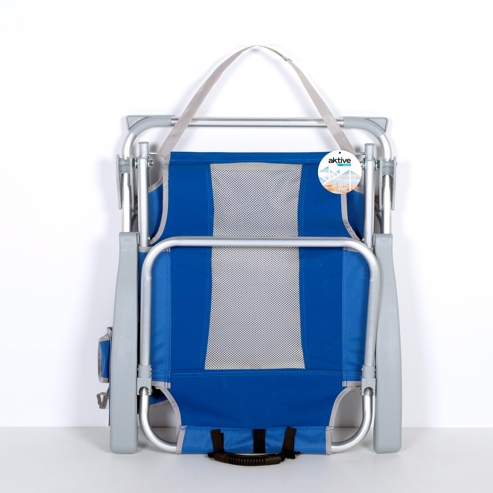 AKTIVE Confezione da 2 sedie da spiaggia pieghevoli, 5 posizioni, colore blu, 49 x 56 x 78 cm, con cuscino imbottito, tasca laterale, manici, massimo 110 kg, paraurti anti-ribaltamento,