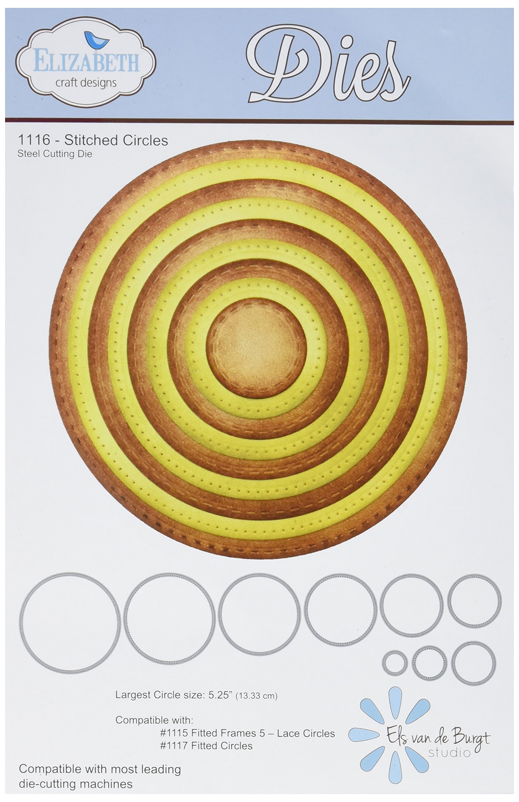 Elizabeth Craft Designs Multicolor "Stitched Circles Metal Die, Acrylic, Multicoloured, 5.25-Inch, Large