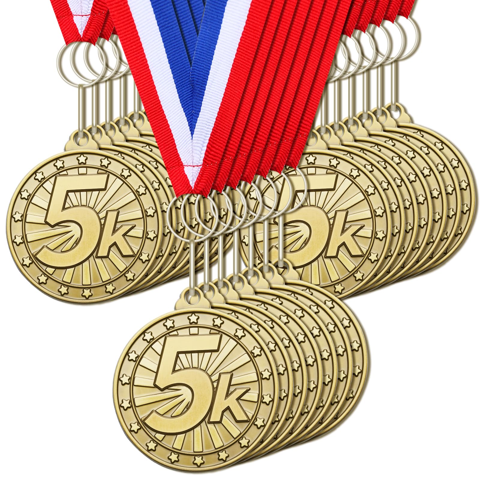 Remuuly 30/100 medallas de carreras de 5 K a granel de 2 pulgadas, premio de trofeo de oro de 5 K, medalla de trofeo para correr, premio para el primer lugar con cintas para el cuello, regalo para
