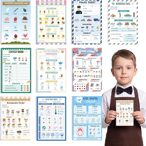 Thboxes 10-Pack Kids Pretend Play Notepads, 50 Sheets Each of Restaurant Doctor 
