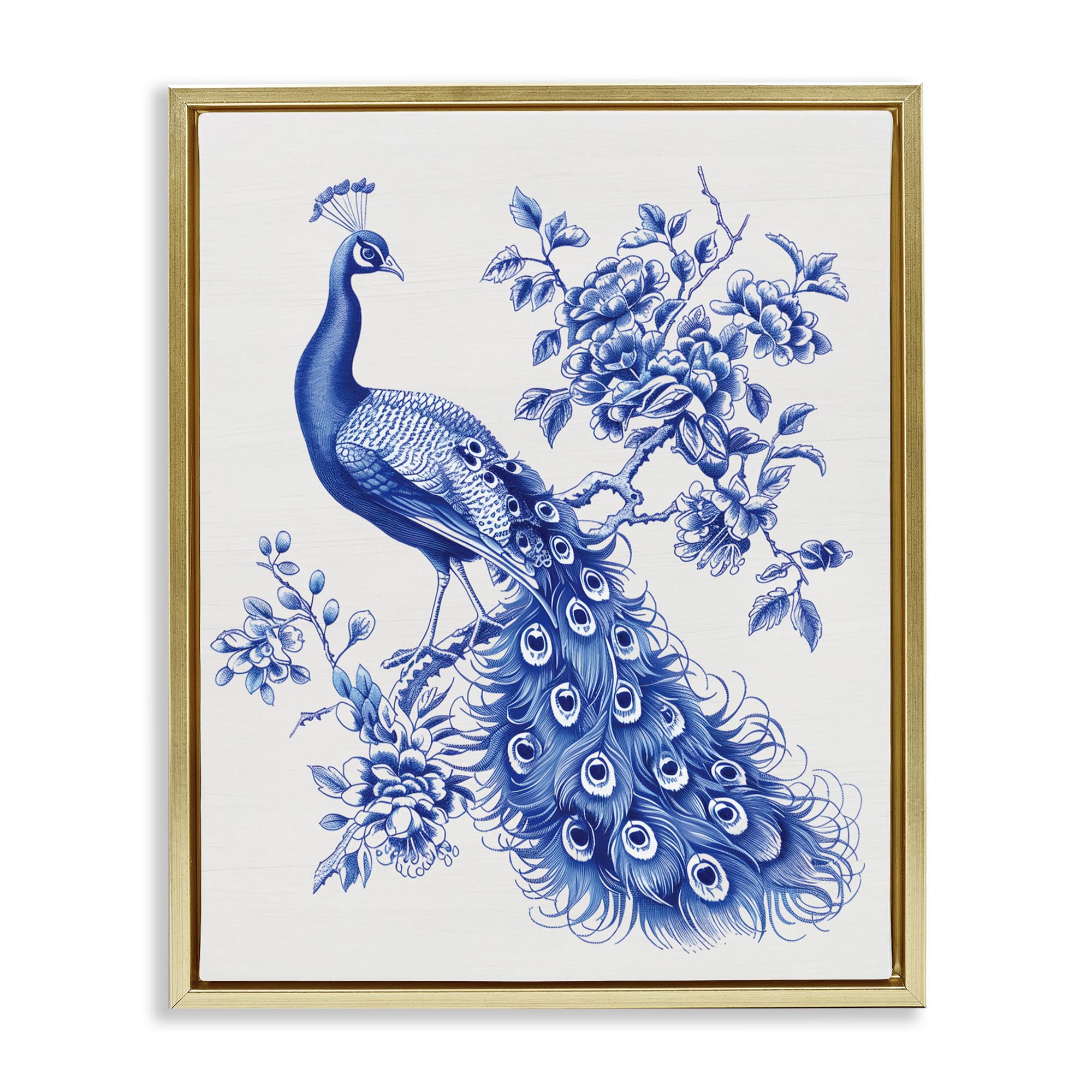 Stupell Industries Metallic Gold (Matte) Vintage Peacock Toile Style, 16 X 20 Inch Canvas In Floater Frame