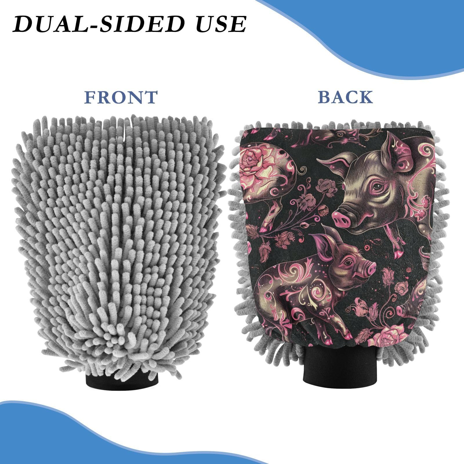 IOACIY Absorbent Microfiber Car Wash Drying Mitts, 2 Pack, Scratch-Free & Lint-Free, Rich Foam, Highly Absorbent, Double Sided, Wash Mitt Perfect for Car Washing, L, Pig (11)