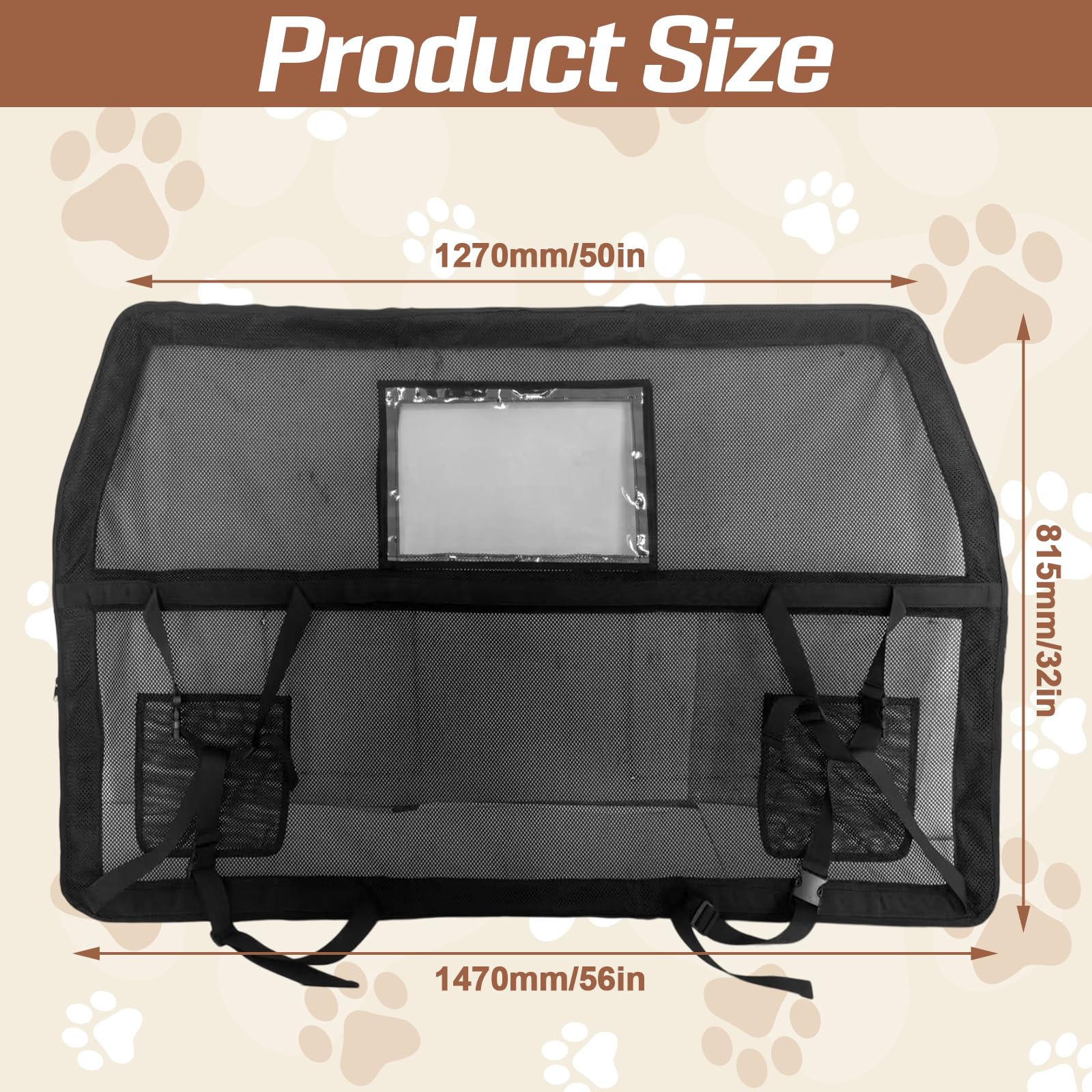 Grille de séparation universelle pour chien - Siège arrière et coffre - 147 cm - Avec fenêtre - Pour grands véhicules tout-terrain, voitures, monospaces et camions - Noir