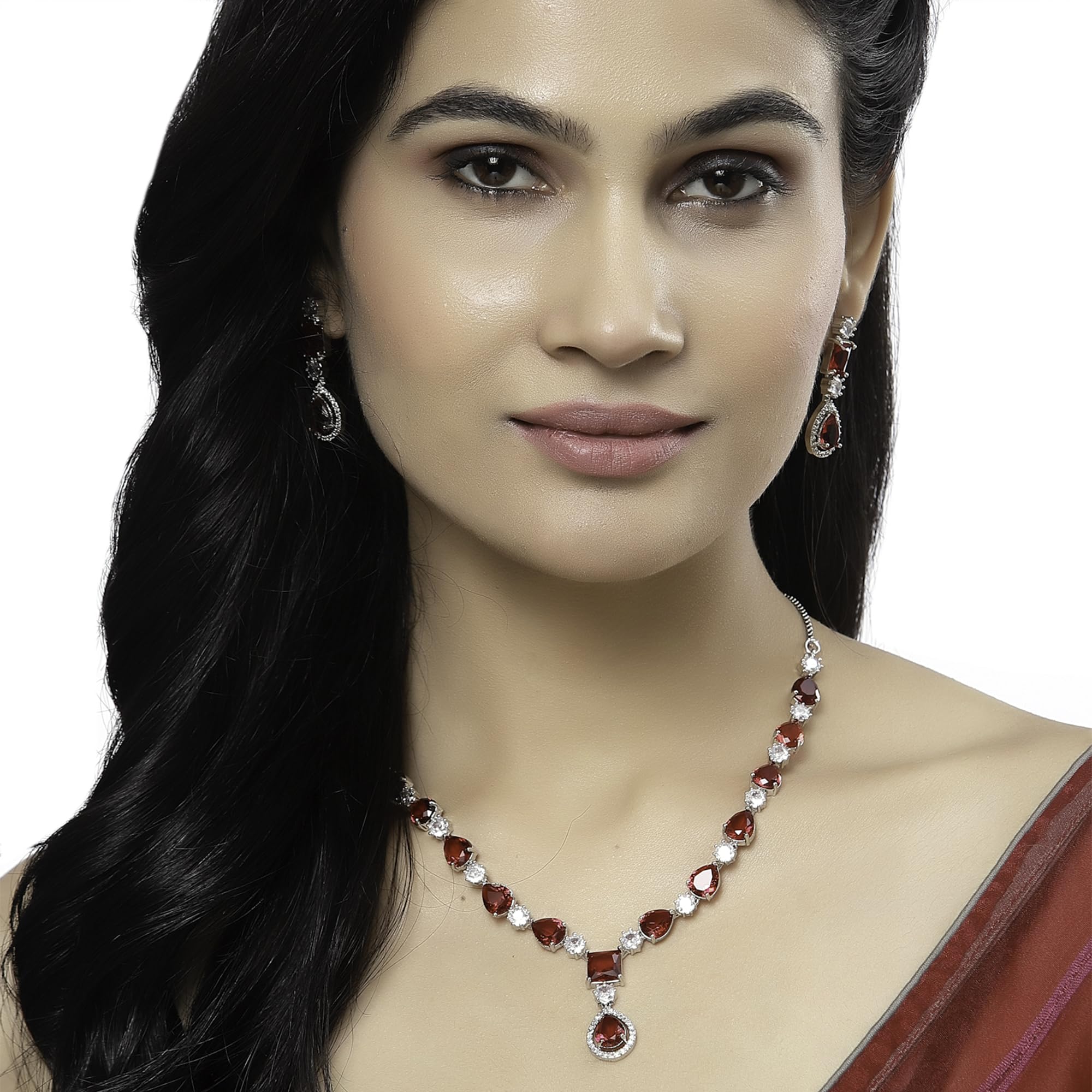 Rhodium-Plated Diamond Fashion Necklace Set