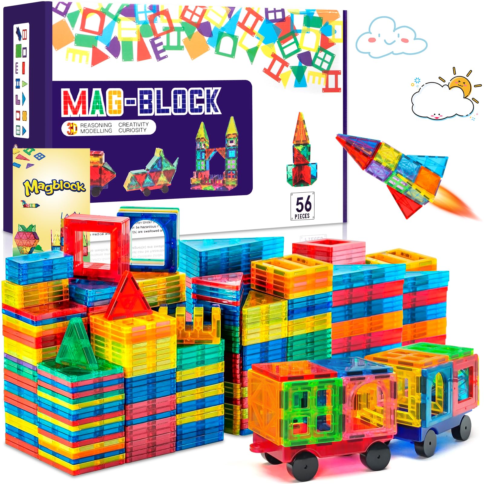 104Pcs Bloques de Construcción Magnéticos, 3D Juguetes de Construcción Magnéticos, Juguetes Educativos de Bloques de Construcción, Regalo de Juguete Magnético para Más de 3 Niños y Niñas (104Pcs) — view 10
