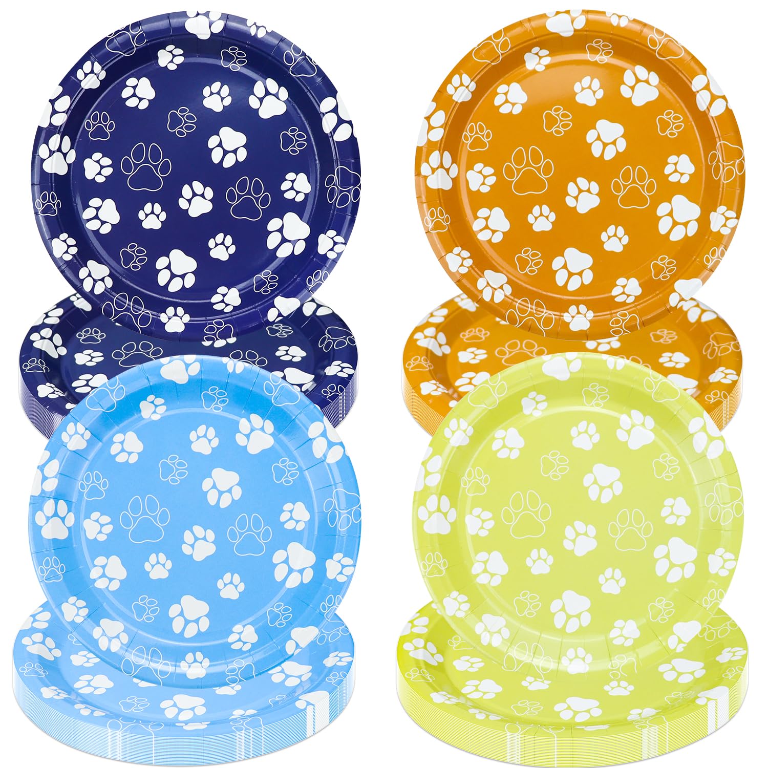 40Pcs blau orange gelb grau Hund Pfote drucken Platten - Hund Pfote drucken Geburtstag Dekorationen, 9" Teller für Baby-Dusche Mädchen und Jungen blauen Hund Welpen Thema Party Zubehör
