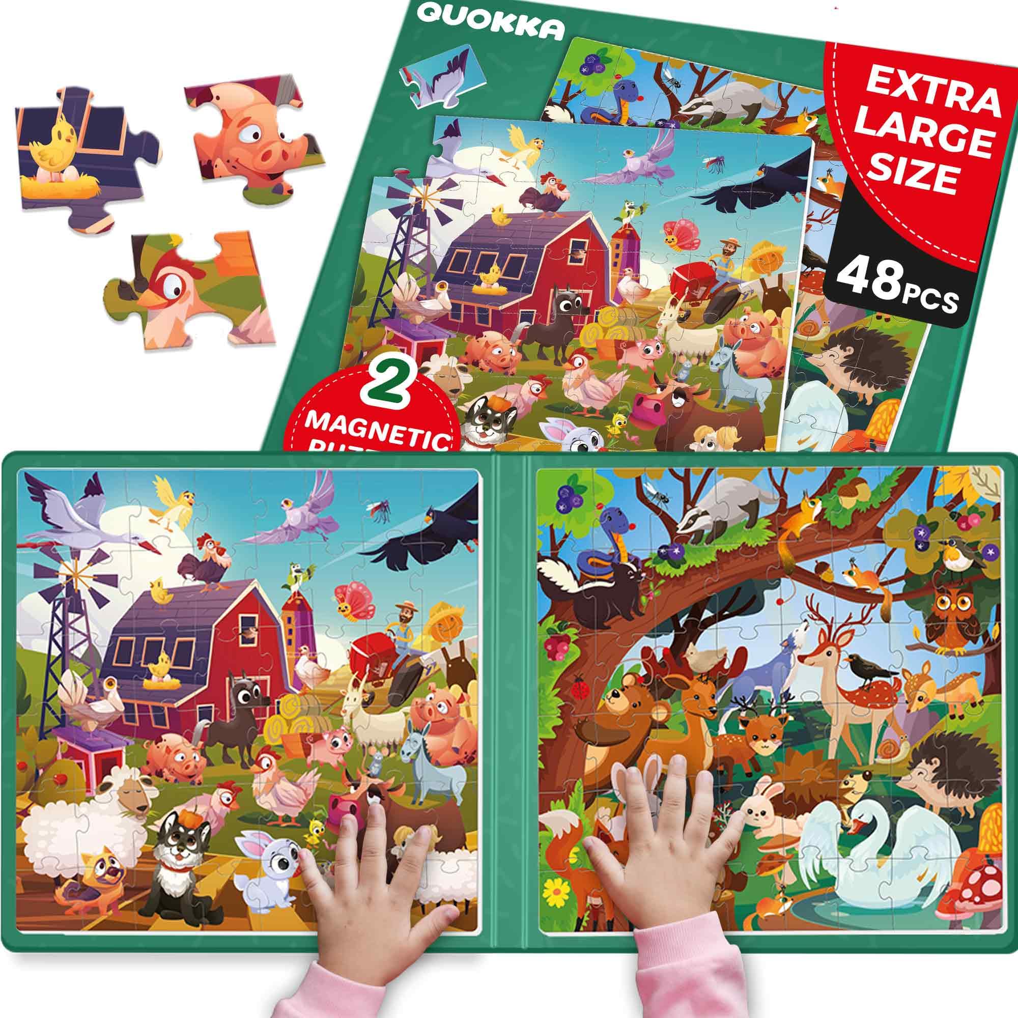 Magnetic Puzzles for Toddlers 2-4 - 2x48 Pieces Travel Games for Kids 3-5