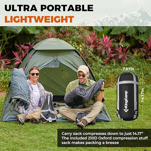 Miniatura 9 de Kingcamp Saco de dormir de plumón de 650 hilos ultraligero compacto portátil para adultos clima frío bolsa de dormir de 3 estaciones para campamento