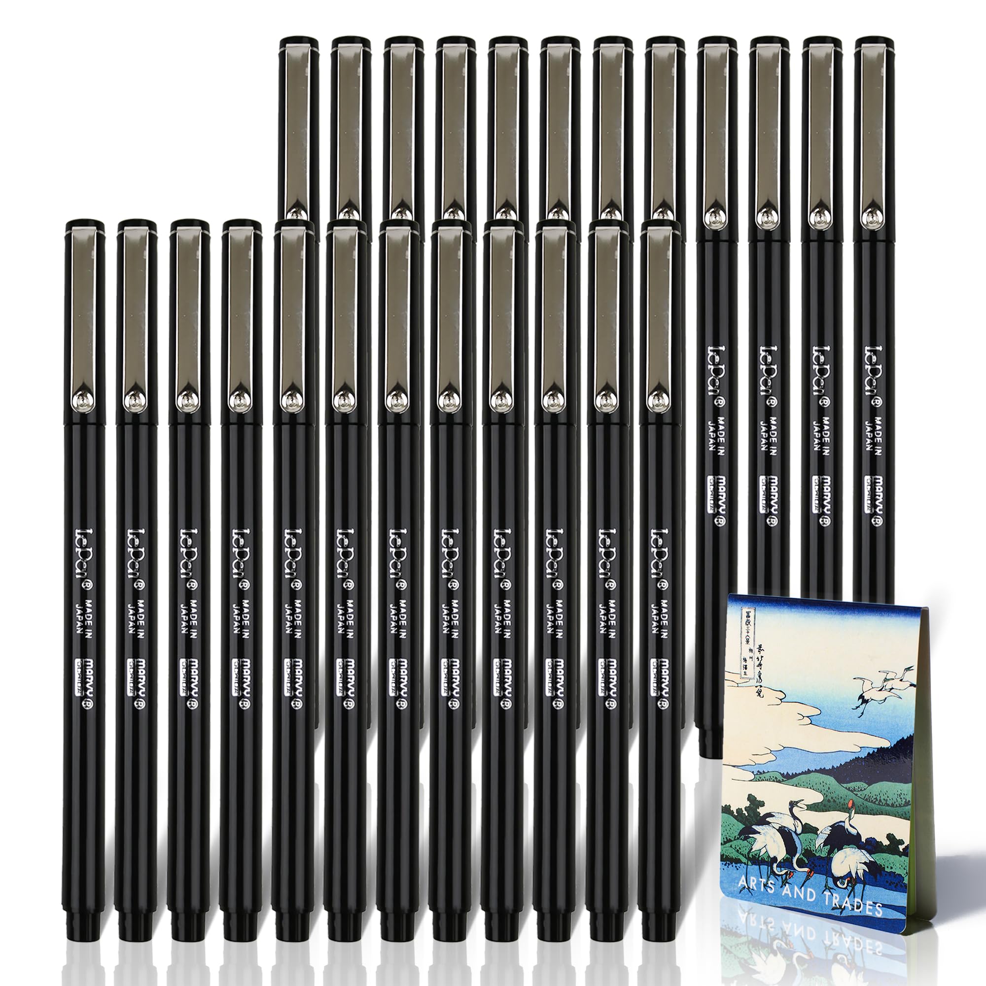 Sticky Black Ink Precise Writing Pens UCHIDA Le Pen 0.3mm Fine-Point Pens 24-Pack ...