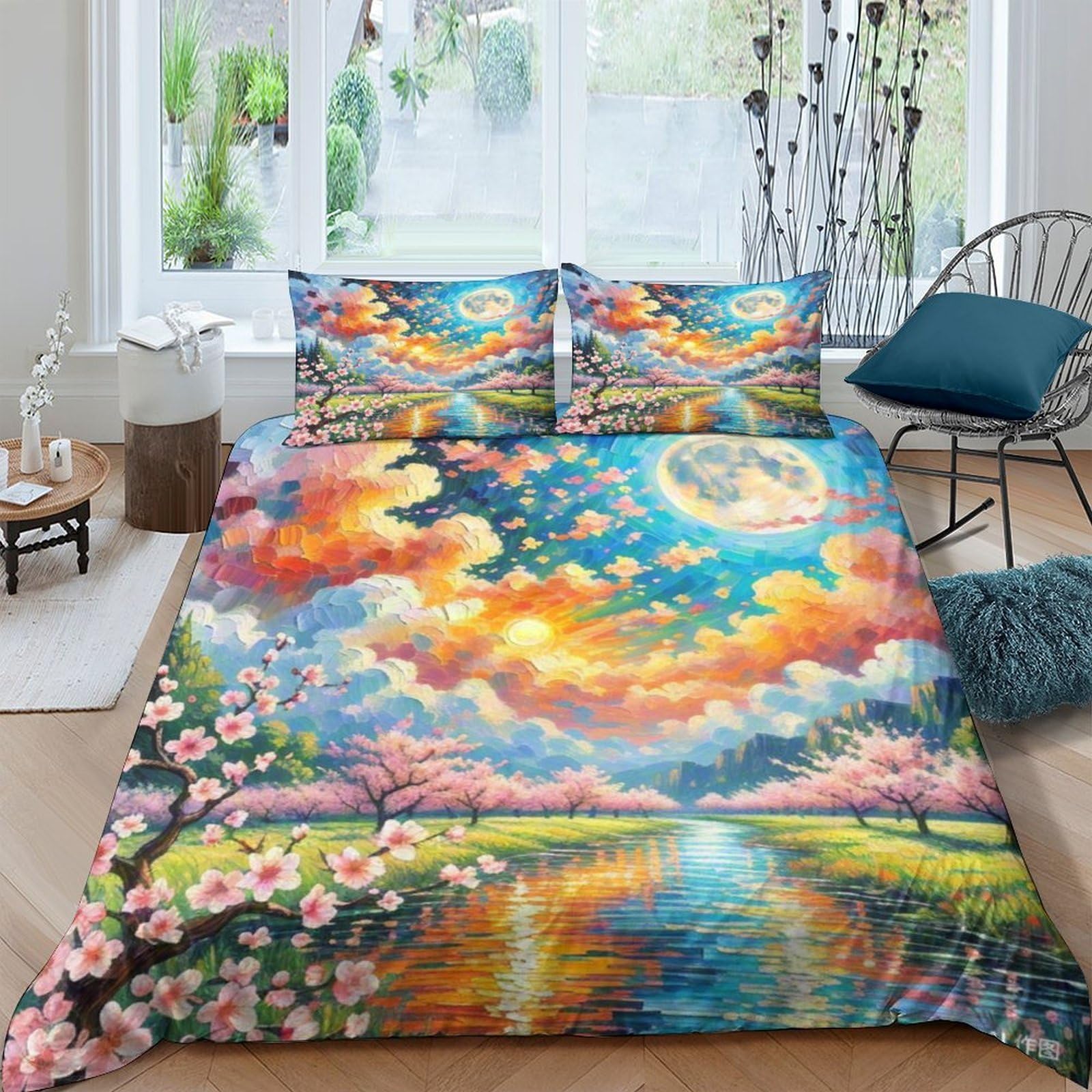Parure de lit fleurs de pêche en microfibre 200x200cm pour les enfants et ados