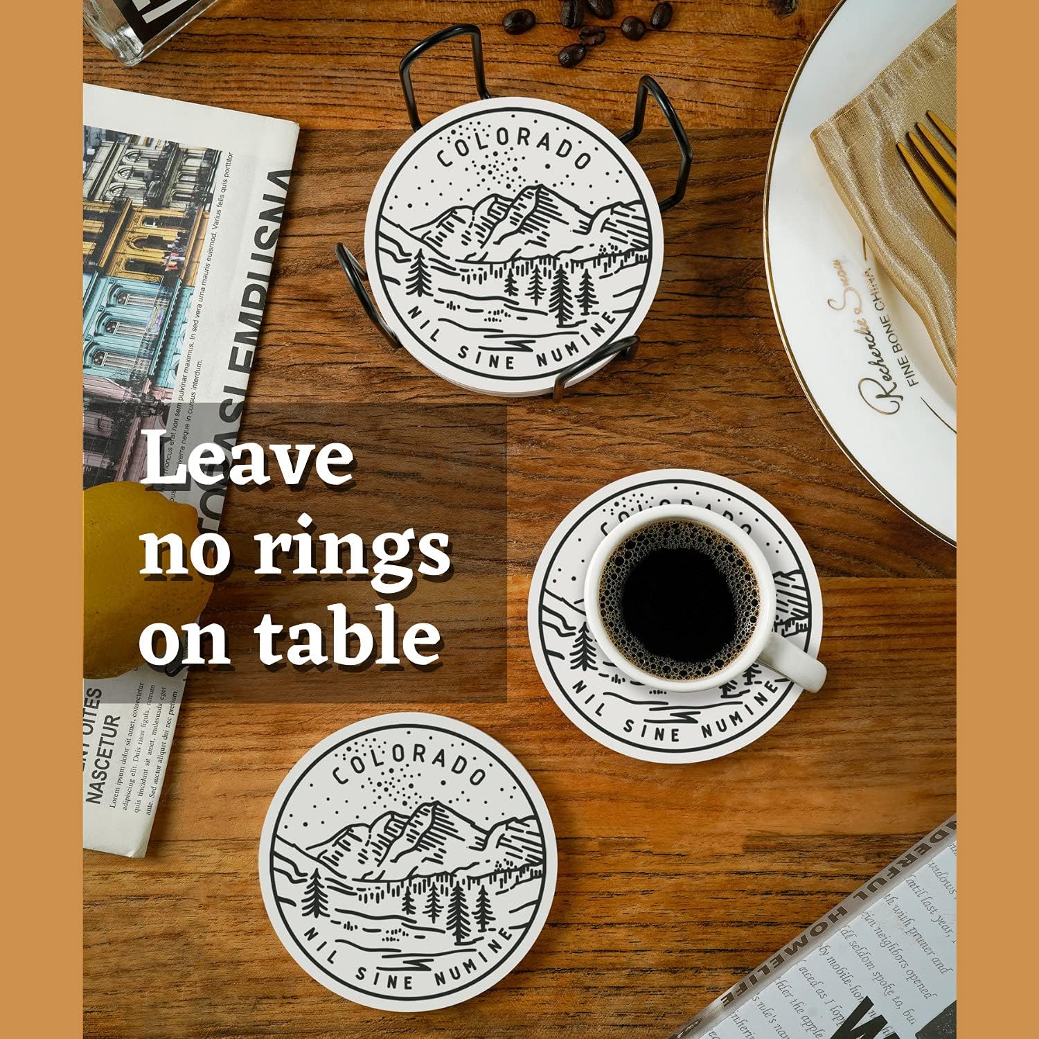 Onebttl Colorado Gifts for Men Women - Ceramic Coaster Set of 6 with Holder - Homesick Moving Away Housewarming Souvenir