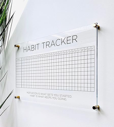 Large Clear Acrylic Habit Tracker for wall | Dry-Erase Message White Board Calendar Wall Mounted Office Home Family Organization Tools Must Haves