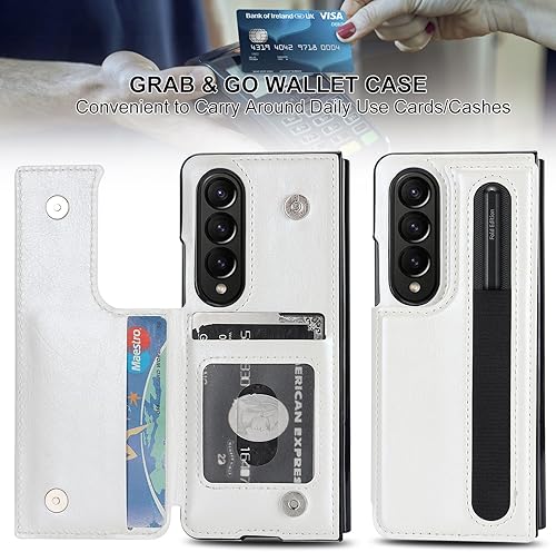 Miniatura 2 de Funda tipo cartera para Samsung Galaxy Z Fold 3 con soporte para tarjeta de crédito y soporte para S-Pen, cuero de alta calidad, cierre magnético