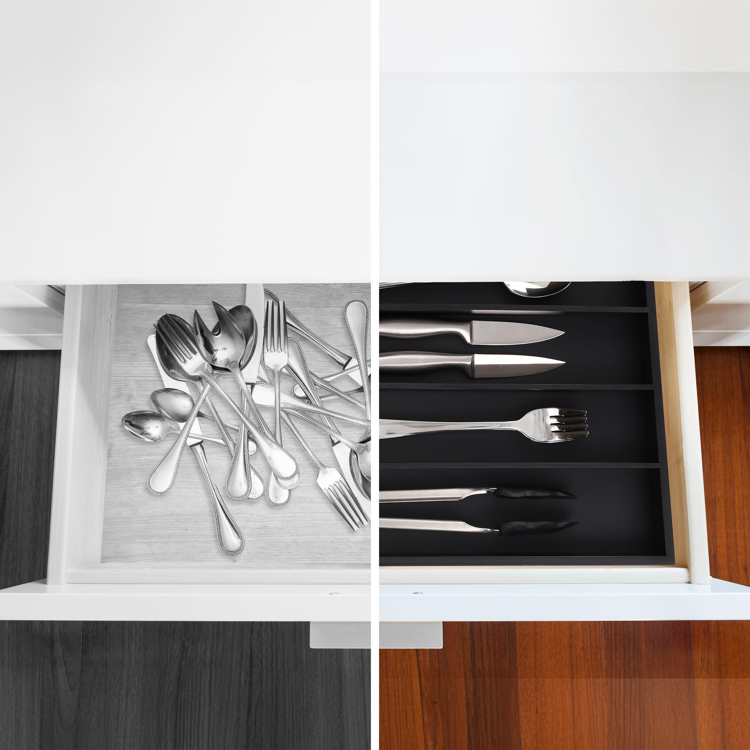 Relaxdays Bamboo Cutlery Tray, 6 Compartments, HWD: 5 x 46 x 28 cm, Kitchen Drawer Insert, Silverware Organiser, Black - Image 4