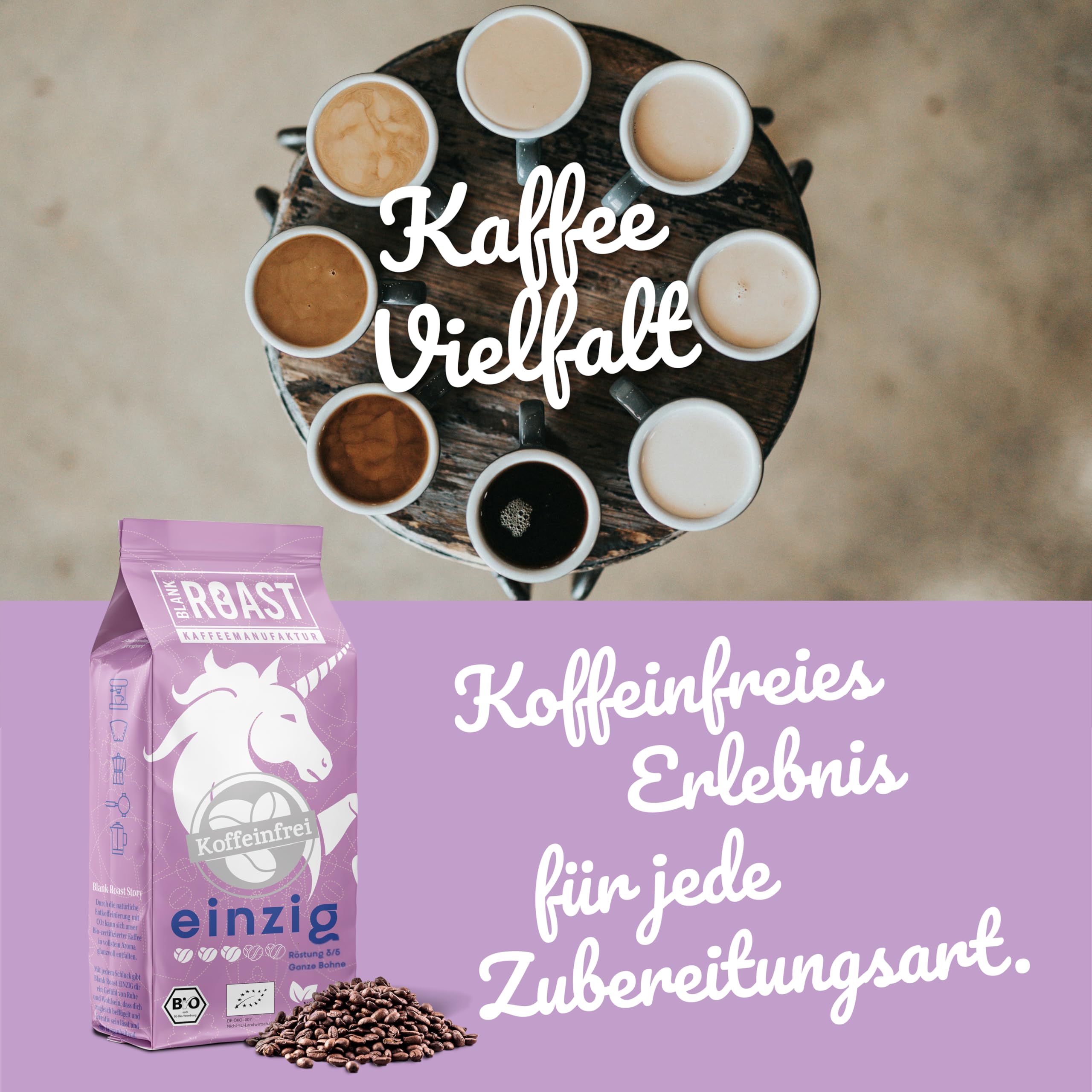 Blank Roast - EINZIG - 1kg (3er Pack) - BIO Kaffeebohnen koffeinfrei - 100% Arabica aus Peru - schonend & umweltfreundlich entkoffeiniert - säurearm mit voller Crema - ideal für jede Zubereitungsart