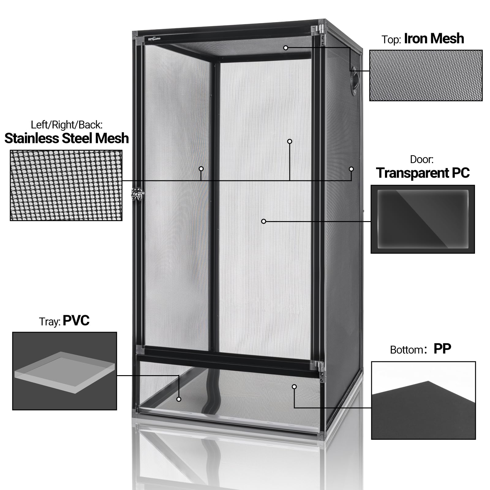 REPTI ZOO Recinto de malla plegable para reptiles de 45,7 x 45,7 x 91,4 cm