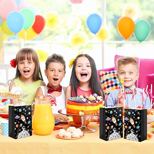 Miniatura 6 de Paquete de 12 bolsas de regalo para el espacio exterior, bolsas de regalo para niños con asas de planeta galaxia, bolsas de regalo, bolsas de papel