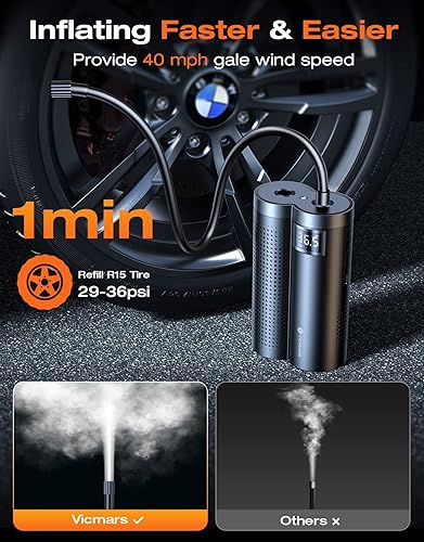 Miniatura 2 de VICMARS D63 Inflador de neumáticos inalámbrico compresor de aire portátil para automóvil rápida y precisa Bomba de neumáticos de automóvil con