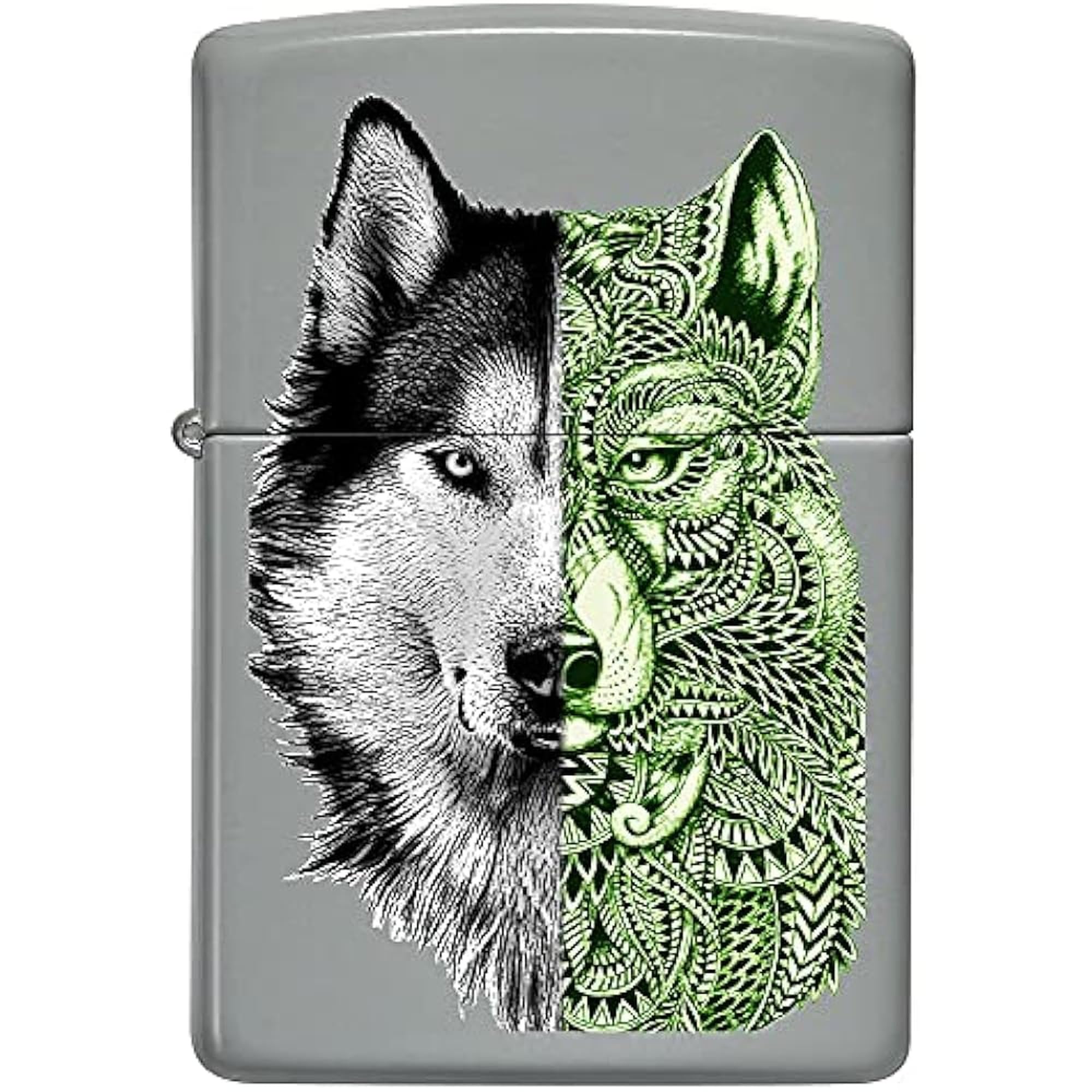 Zippo Briquet Tempête - Modèle Tattoo Wolf avec Color Image - Finition Grise Mate - Rechargeable - Réutilisable - Design Coupe-Vent - Coffret Cadeau - Fabriqué aux États-Unis