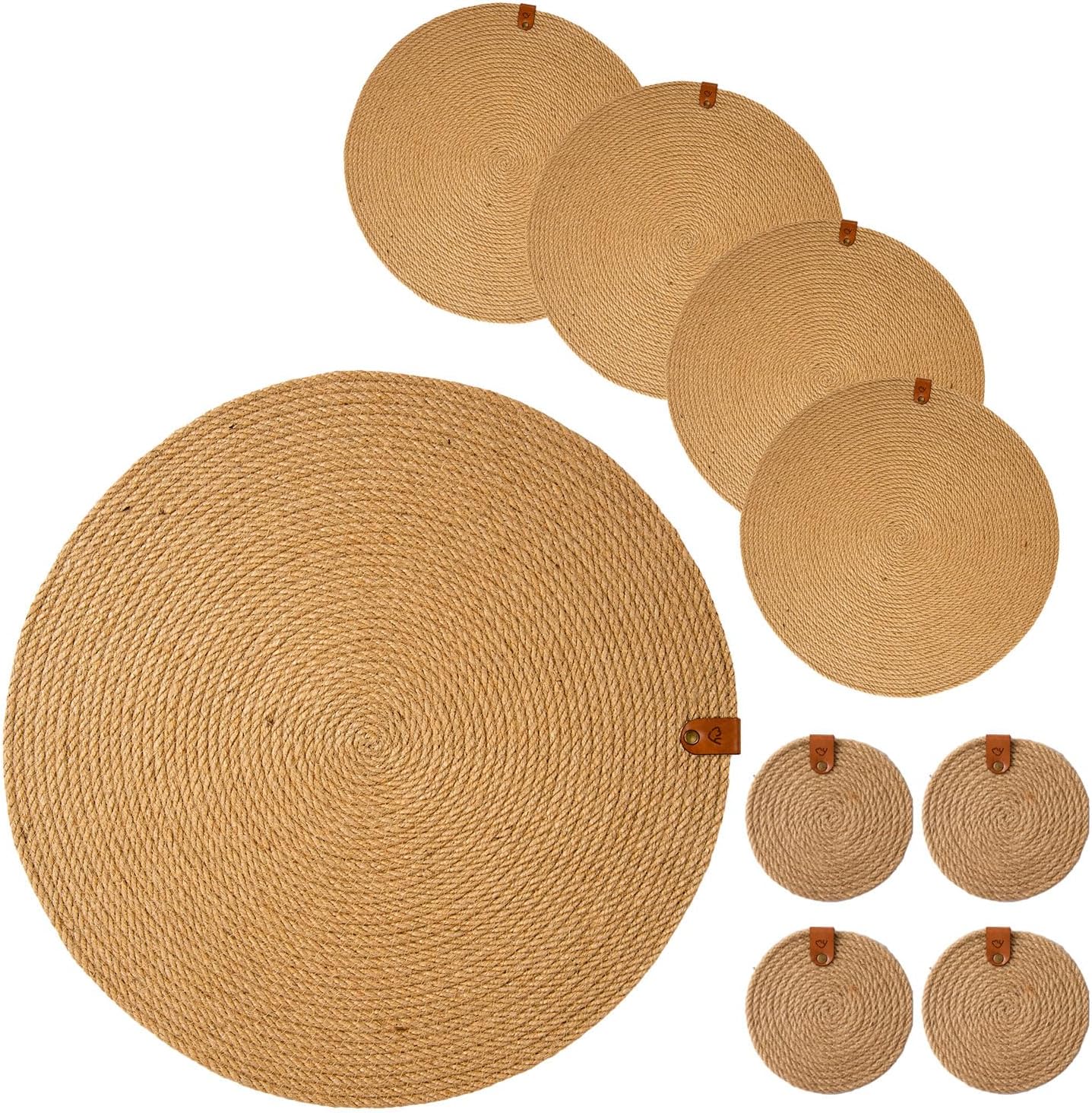 Round Natural Woven handmade Placemats and Coasters Set of 4, Round