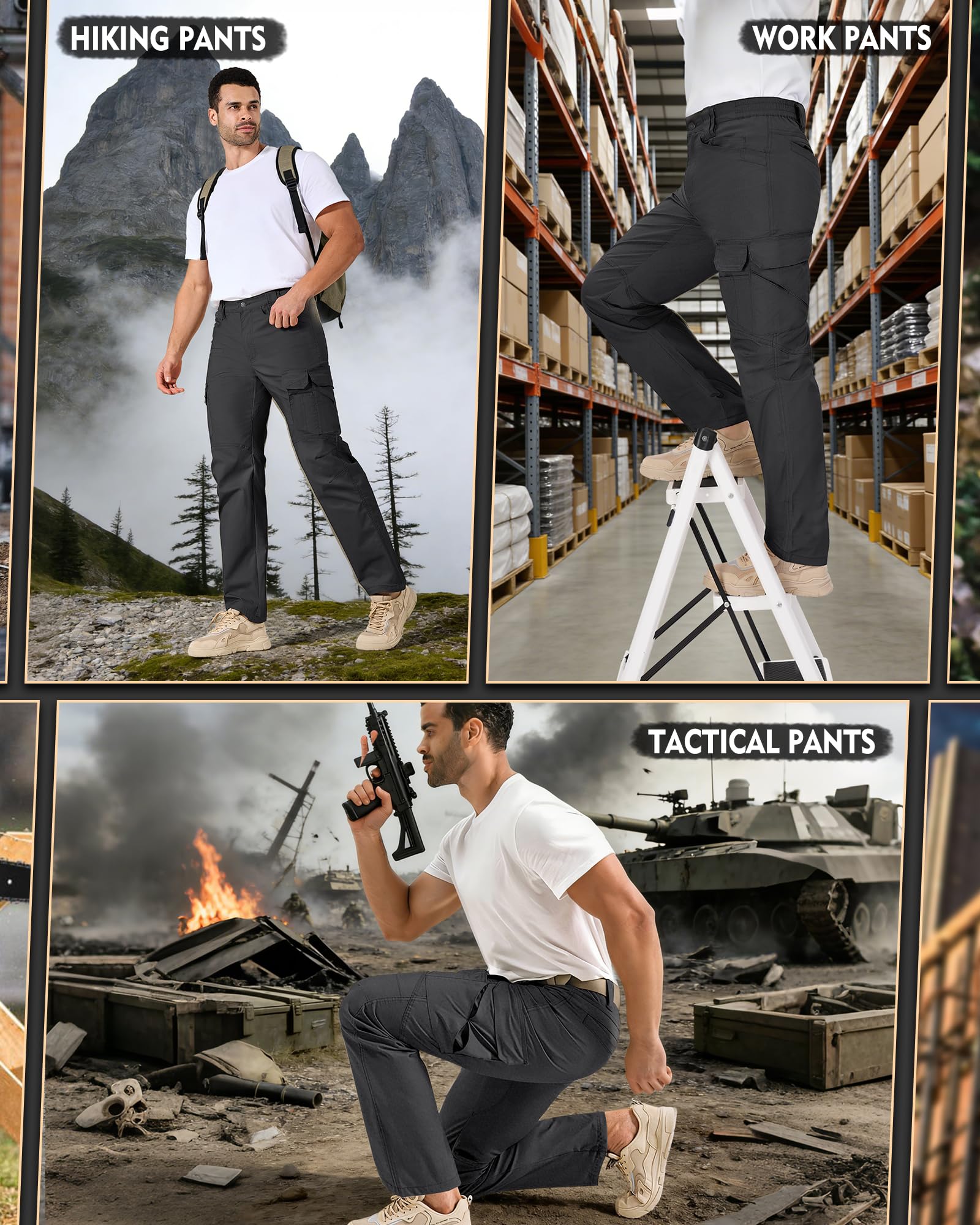 IGOLUMEN Work Pants for Men Stretch Tactical Pants with 11 Pockets Ripstop Cargo Pant Construction Utility Trouser Hiking EDC — view 6