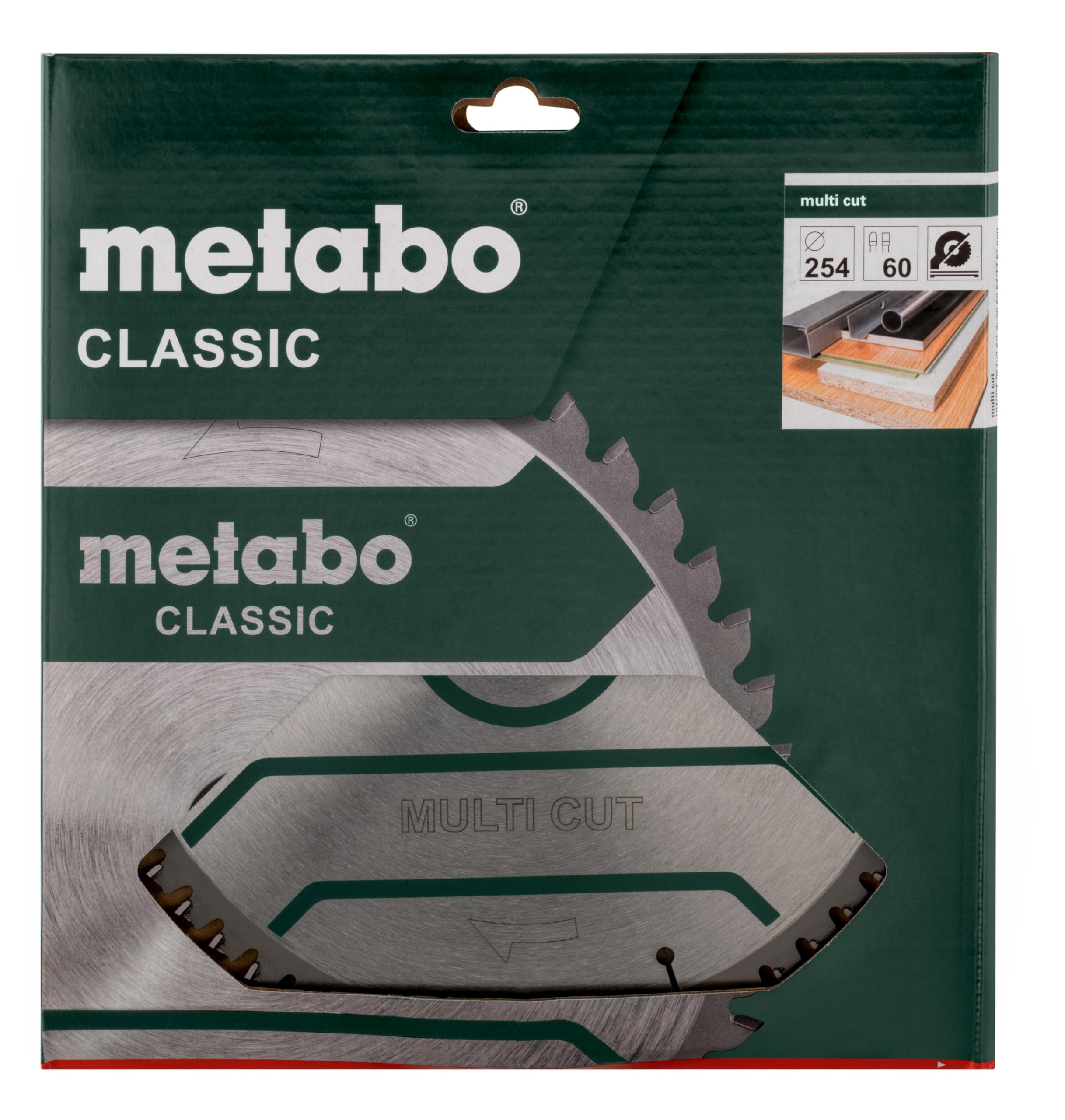 Metabo Brzeszczot piły "multi cut - classic", 254x2,6/1,8x30 Z60 FZ/TZ 5°neg (628285000) Średnica x szerokość cięcia x otwór: 254 x 2,6 x 30 mm, materiał: HW/CT, liczba zębów: 60