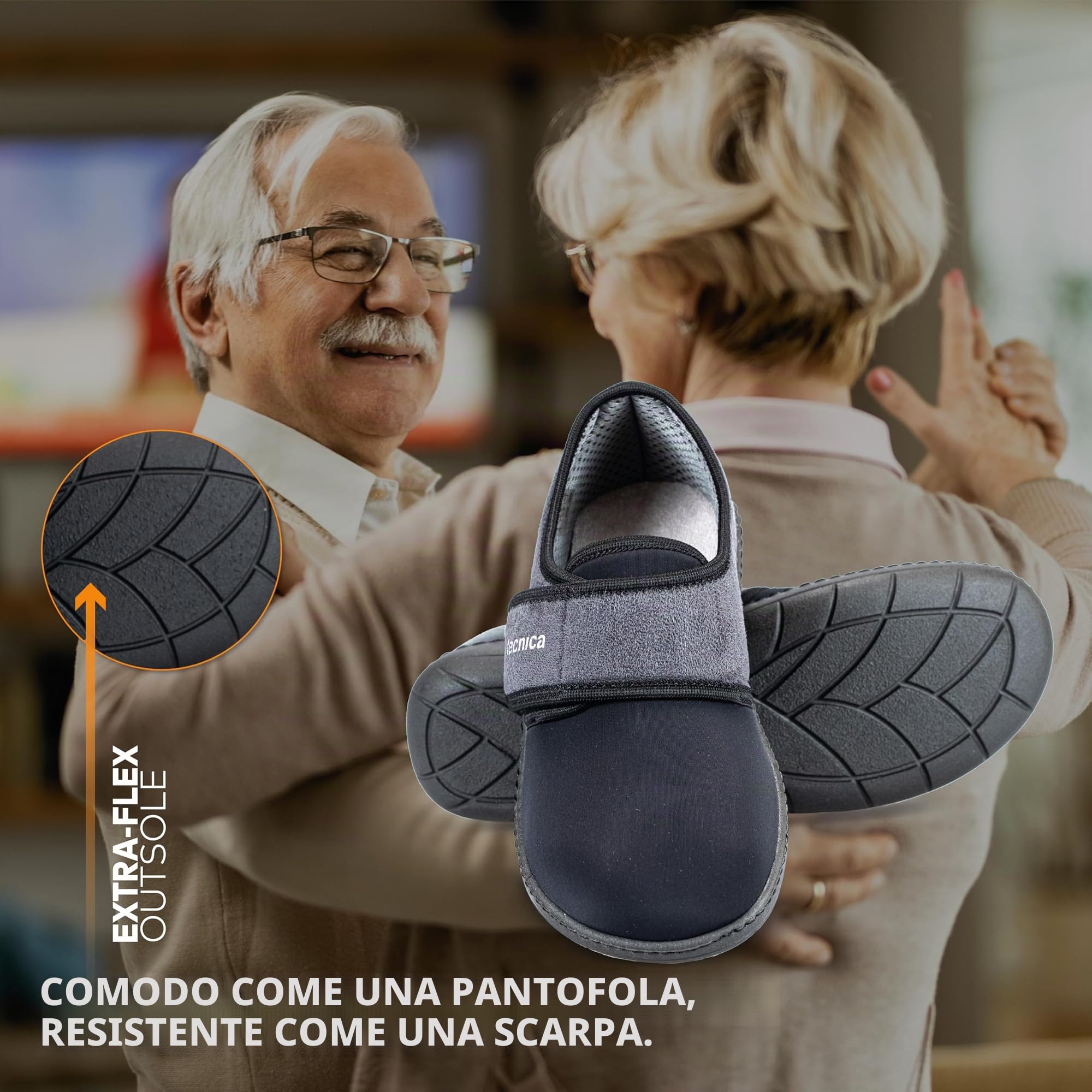 EXTRO STYLE - Scarpe Ortopediche Tecnica Flex con Plantare Estraibile, per Alluce Valgo, Dita A Martello e Metatarsalgie, Suola Antiscivolo e Urto-Assorbente, Grigio-Nero