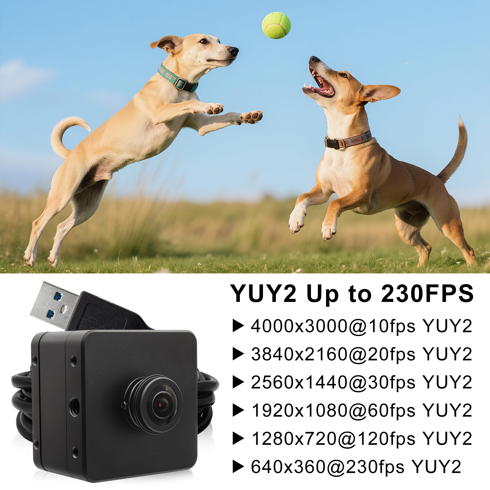 Svpro Fotocamera USB 3.0 da 12 MP, webcam ad alta velocità da 1080p a 230 fps con obiettivo fisheye da 204°e struttura in metallo, fotocamera UVC HD IMX577 per computer e laptop