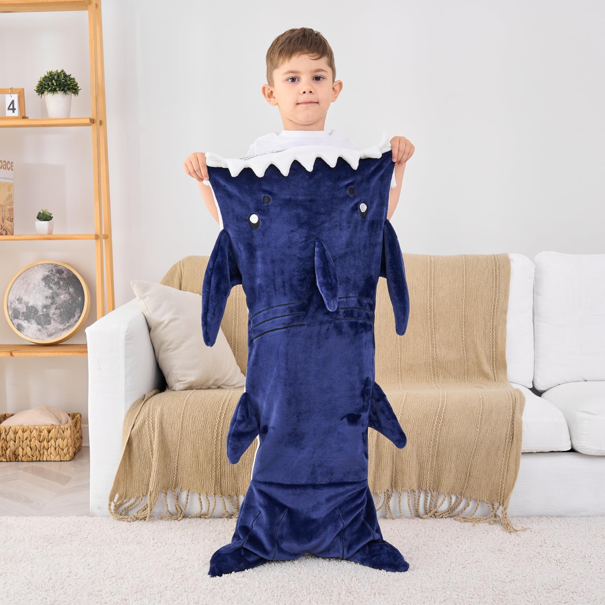 Softan Kinder-Hai-Decke, weiche Flanelldecke, Jungen-Spielzeug, Fleece-Haifischschwanz-Decke, dunkelblau, warm und weich, für alle Jahreszeiten