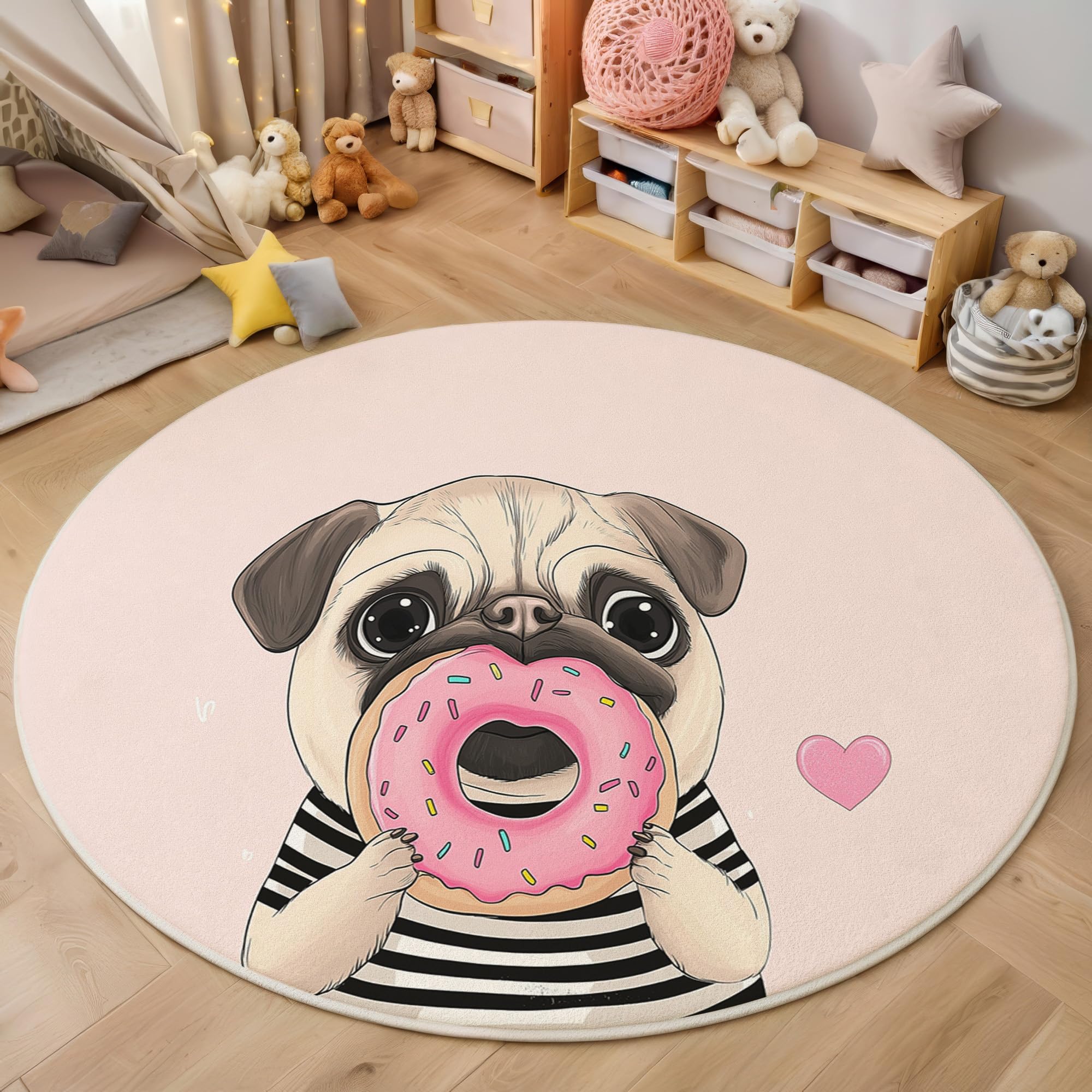 Tapis rond carlin rose 140cm pour chambre d'enfant doux et lavable
