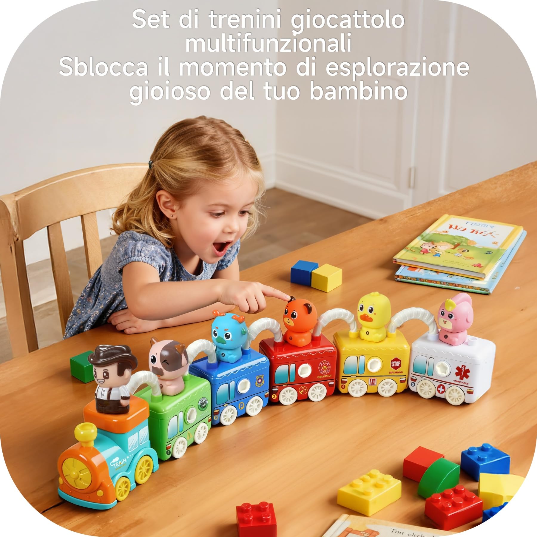 Treno Apprendimento Montessori - Giocattolo Educativo con 5 Serrature & Animali per Bambini 2 3 4 Anni, Gioco Motricità Fine e Colori, Regalo Perfetto